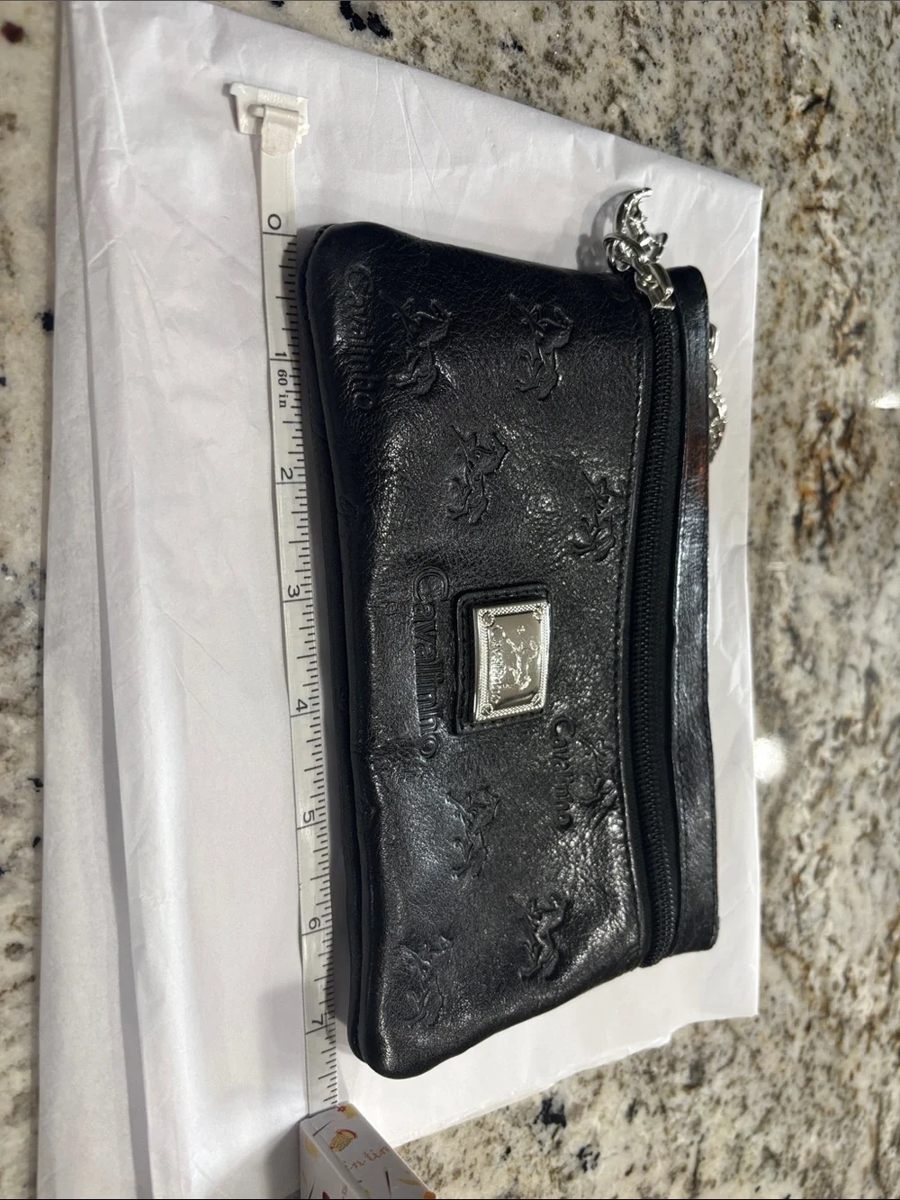 Black Patent Leather Embossed Cosmetic Pouch with Zip NWOT